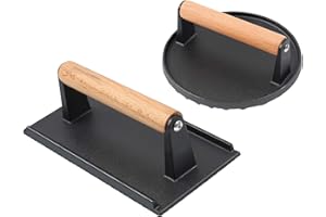 HOIIME Presse à hamburger en fonte antiadhésive 2 pièces Smash Burger Press, Grand Burger Smasher avec poignée résistante à la chaleur, presse à hamburger, presse à viande alimentaire pour steak,