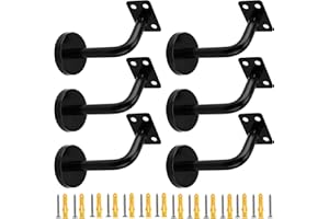 JEUIHAU 6 PCS Matt Black Handrail Brackets, Stainless Steel Wall Mounted Bannister Stair Rail Satin Chrome Support for Banister Rail, Wooden Stand, Screws Expansion Tubes Included