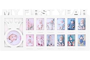 cadre photo 12 mois,Cadre Photo bebe-12 Mois Cadre de la première année de bébé, cadre photo souvenir de ma première année pour 13 Photos,souvenir bebe,pour Nouveau-né Garçons Filles(blanche)