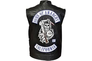 LP-FACON Sons of Anarchy Vest Highway Motorcycle Biker Black Leather Waistcoats for Men