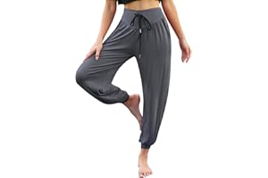 Terecey Pantalones Yoga Mujer, Pantalones Bombachos Mujer Casuales de Cintura Alta Pantalón Bloomers Mujer Ancho con Cordones Pantalones Anchos