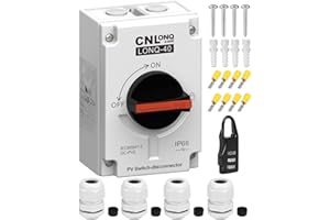 CNLonQcom DC Trennschalter PV Anlage 32A 1200V DIY 2 String oder 1 String Leitungsschutzschalter Mit IP66 Wasserdicht Anschlusskasten M20 Anschluss Für Solar