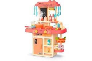Cable World® Kitchen Playset for Kids, Kitchen Set for Toddler with Gas Sound & Light, Cooking Stove with Steam,Toy Kitchen Accessories with Running Water,Kitchen Toys for Kids Girls Boys (42 Pcs)