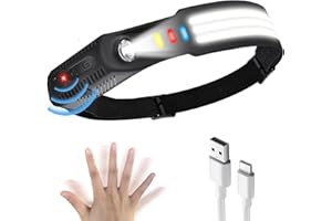 IEEILULU Linterna Frontal LED, Sensor de Movimiento Linterna Cabeza con 9 Modos Impermeable, Linterna Frontal LED Recargable para Ciclismo, Camping, Pesca, Bricolaje, Correr (1PCS)