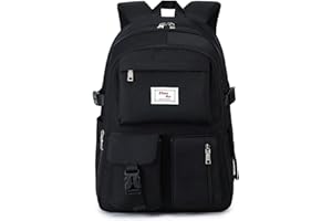 FANDARE Plecak szkolny, tornister, plecak dzienny z kieszenią na laptopa o przekątnej ekranu 15,6", dla dziewcząt, chłopców, na uniwersytet, na podróż, na czas wolny, do pracy, wodoszczelny poliester, czarny, L