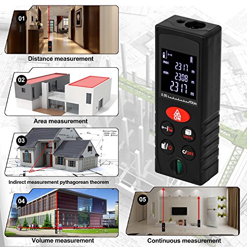 Uvistar Professional Laser Entfernungsmesser 100M Distanzmessgerät Abstandsmesser Distanzmesser, LCD Hintergrundbeleuchtung, Hohe Präzision, mit Batterie - 6