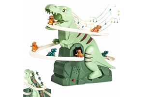 Recitem Dinosaurier Kletterspielzeug, Dino-Rutsche, elektrisches Treppensteigerspielzeug, Rennstrecken Spielset, Dinosaurier-Achterbahn-Spielzeug mit Licht und Musik, als Geschenk für Kinder