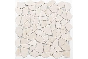 CONWIRE Mosaico fractura/Ciot uni Biancone Mármol Piedra Natural Cocina, Mosaico Formato: 15-69x8 mm, Tamaño de la hoja: 305 x 305 mm, 1 hoja / mate