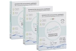 ESSENTIA NATURE ESSENTIA Detersivo Ecologico in Fogli, 100% Plastic Free, Biodegradabile, Ipoallergenico [Medium, 96 Lavaggi (3 Confezioni da 32 fogli)]
