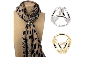 QUUPY 2Pcs Women Fashion Three Rings Scarf Ring Scarf Buckle Silk Scarf Clasp Clips Clothing Wrap Holder (Silver+Golden)