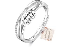 PABBEU To My Daughter Fidget Ring Sterling Silver Anxiety Ring Adjustable Fidget Ring Stress Spinner Rings with Beads Cubic Zircon Anxiety Ring for Daughter Women Girls