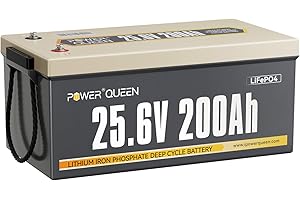 Power Queen Batería Litio 24V 200Ah Batería LiFePO4 5120Wh con 200A BMS Batería Recargable Hasta 15000+ Ciclos Profundos Serie/Paralelo para Camper Barco RV Sistema (24V200Ah)