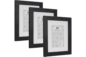 YIPINYIN 6 X 8 ''/ A5 Black Photo Frame Set Of 3 With Mount for 6 x 4'', A5 Garllery Picture Frame/Width 2.5cm, 4 x6 Inch photo frame with Wooden grain texture and Glass Window For Wall or Desk Décor