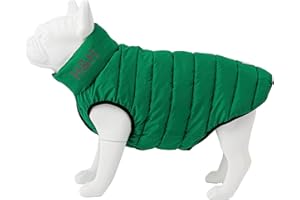 HUGO & HUDSON Reversible Warm Winter Dog Puffer Jacket Water Resistant Coat, Dark Green & Grey, M47
