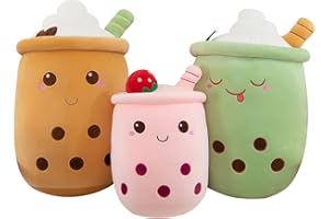 AMOZO Pluszowe poduszki Bubble Tea, urocze pluszaki Boba Miękkie zabawki Gigantyczna wypchana poduszka Boba dla miłośników Boba (Green, 35cm)
