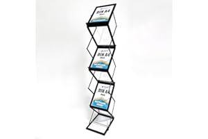 DisplayLager - Espositore per brochure, pieghevole, con valigetta in alluminio, formato verticale (Argento, A4)