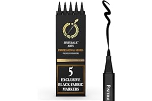 Pinturale Arts 5 Pennarello Nero Per Tessuti Indelebile | Set Pennarello Per Tessuti Nero | Per Stoffa, Tessuto, Vestiti, Maggliete, Scarpe