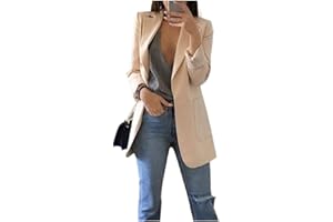 Freenfitmall Blazers de manga larga para mujer, traje de negocios, oficina, trabajo, chaqueta larga con frente abierto, talla XXL