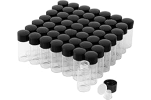 CADBIBE Trasparente Fiale di Vetro da 10 ml con Tappi a Vite e Tappi di Plastica, Flacone del Campione di Liquido Piccolo, Flacone a Prova di Perdite, 50 Pezzi