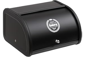 HollyHOME Portapane con Corpo in Acciaio Inossidabile Portapane in Metallo per Cucina Contenitori per Pane con Coperchio Portapane Arrotolabile Facile da Riporre, Nero