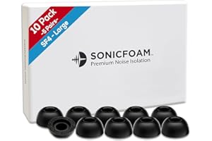 SONICFOAM Memory Foam Earbud Tips - Premium Noise Isolation, Replacement Foam Earphone Tips, 10 Pack for in Ear Headphone Earbuds (SF4 Large, Black)
