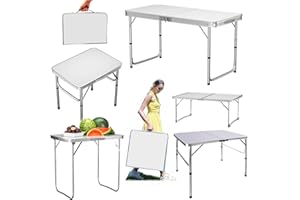 Yiyai Table de camping pliable légère et compacte - 80 x 60 cm - Table pliante en aluminium pour 4 personnes - Facile à monter
