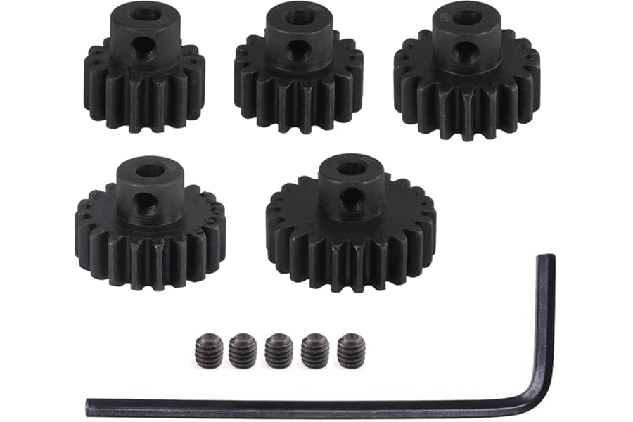 0.8M Hardened Steel Pinion Gear Set 1/8 inch 3.175mm Hole 14T 16T 18T 20T 22T with Hex Key for RC Brushless Brush Motor RC Car Upgrade(Compatible with 0.8 Metric Pitch)