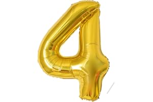 PARTYHAUSY Ballon d'anniversaire chiffres 4 ans | Or Ballon Helium 4 ans ballons 40" - Décoration d'anniversaire de 101 cm Deco