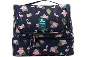 Trousse de Toilette de Voyage Pliable, Tuscall étanche Voyage Cosmétique Sac Grande Capacité Organisateur pour Gymnastique Business et Vacance, avec Crochet et poignée - Flamingo (Flamingo)