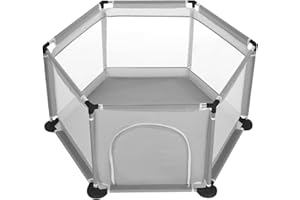 Supernic Baby Playpen Large Playpen Portable Child Safety Yard Activity Center with Basketball Hoop Toddler Fence with Breathable Mesh Extra Large Play Yard (Six-Plate, Grey)