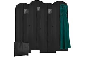 BUCOMTU 4 Piezas Fundas Ropa 60 x 180 cm,Portatrajes Largos,Plegable Fundas de Ropa Negro, Bolsa de ropa antipolvo,bolsa de ropa de boda, bolsa de ropa de vestido de noche