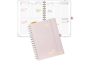 POPRUN Agenda Settimanale 2024 2025 Spirale 21,5 x 16 cm, Diario Scuola 17 Mesi da Ago.24 a Dic.25, Copertina Rigida con Carta Spessa da 80 GSM, Rosa Chiaro