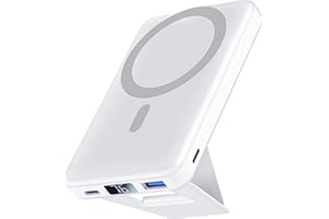 Power Bank 10000mAh, Podoru mag-Safe Bateria Externa Carga Rapida, Cargador Portátil Magnético Inalámbrico Plegable PD 22.5W Powerbank Pantalla LED USB-C para iPhone 15/14/13/12/Pro/Pro MAX, Blanco