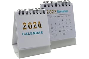 ROWJOW Desk Calendar 2023-2024, Mini Desktop Calendar July 2023 to December 2024, Solid Color Small Desk Calendar Portable for School Office, 10x7.5cm (White)