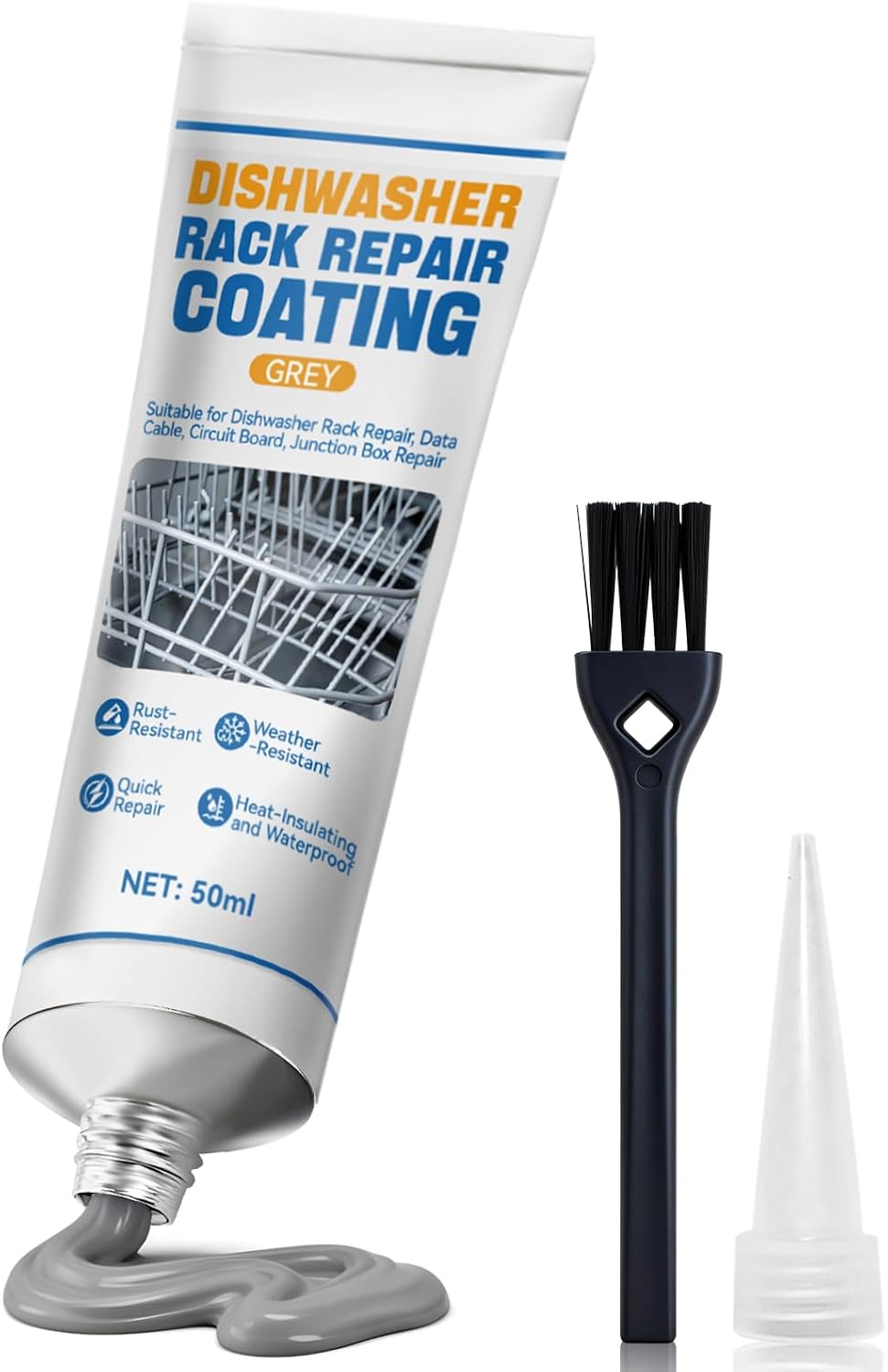 AllisWay Pintura Oxido Lavavajillas, Pintura para Cestas Lavavajillas, Masilla Plastico Reparacion, Resistente al Agua, Reparación Altamente Efectiva, Duradera Resistente, Gris, 50ml