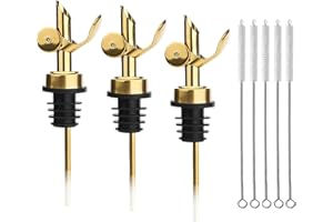 HAPPOW 3er Pack Selbstschließender Ausgießer Edelstahl in Gold, Flaschenausgießer für präzises Ausgießen von Alkohol, Olivenöl und Essig mit Reinigungsbürsten