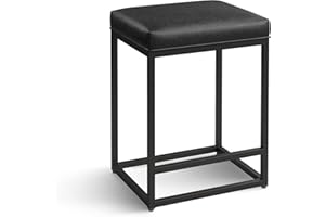 ALPHA HOME Bar Stools Black Counter Height Barstool with Footrest 24inch Backless Bar Chair Pu Leather Kitchen Dining Cafe Chair with Thick Cushion & Sturdy Chromed Metal Steel Frame, 1er