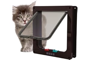 TKOOFN Klassische Katzenklappe Hundeklappe - 4 Wege Verschluss Katzentür Katzenklappe Haustier Tür Freilauftür für Katze, Kätzchen, kleinen Hund (Braun, S - 19 x 19.8 x 1.9cm)