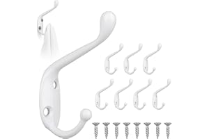 JULIYEH 通用 8 ganci appendiabiti da parete bianchi in metallo, stile retrò, ganci appendiabiti vintage, ganci doppi decorativi con 16 viti