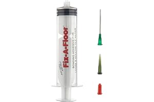 Fix-A-Floor Kit de aplicador de adhesivo de jeringa de 60 ml con aguja plana de acero inoxidable, aplicador de plástico y tapa de sellado – Ideal para áreas con líneas finas de lechada