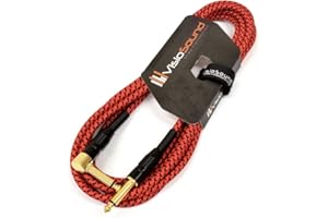 VisioSound Premium Tweed Guitar Bass Lead / 6.35mm 1/4" Angled Jack/Braided Instrument Cable (Red/Black, 3m)