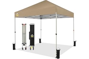 CROWN SHADES 8x8 Pop Up Canopy, Patented Center Lock One Push Instant Popup Outdoor Canopy Tent, Newly Designed Storage Bag, 8 Stakes, 4 Ropes, Beige