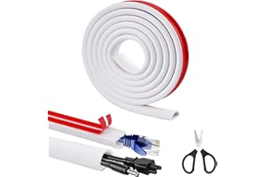 Scettar Type D Blanc 3M Goulotte Passe Cables(15 * 10mm) Auto-adhésif,Goulotte de câble en PVC Souple,Goulotte Electrique,goulotte Passe Cable et Ciseaux