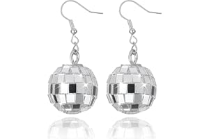 Chenyoyangfen 2 Pcs Disco Ball Earrings Silver Disco Ball Earrings concert accessories disco ball decorations disco balls Vintage Mirrorball Earrings disco ball 70s Disco Ball Earring for Disco