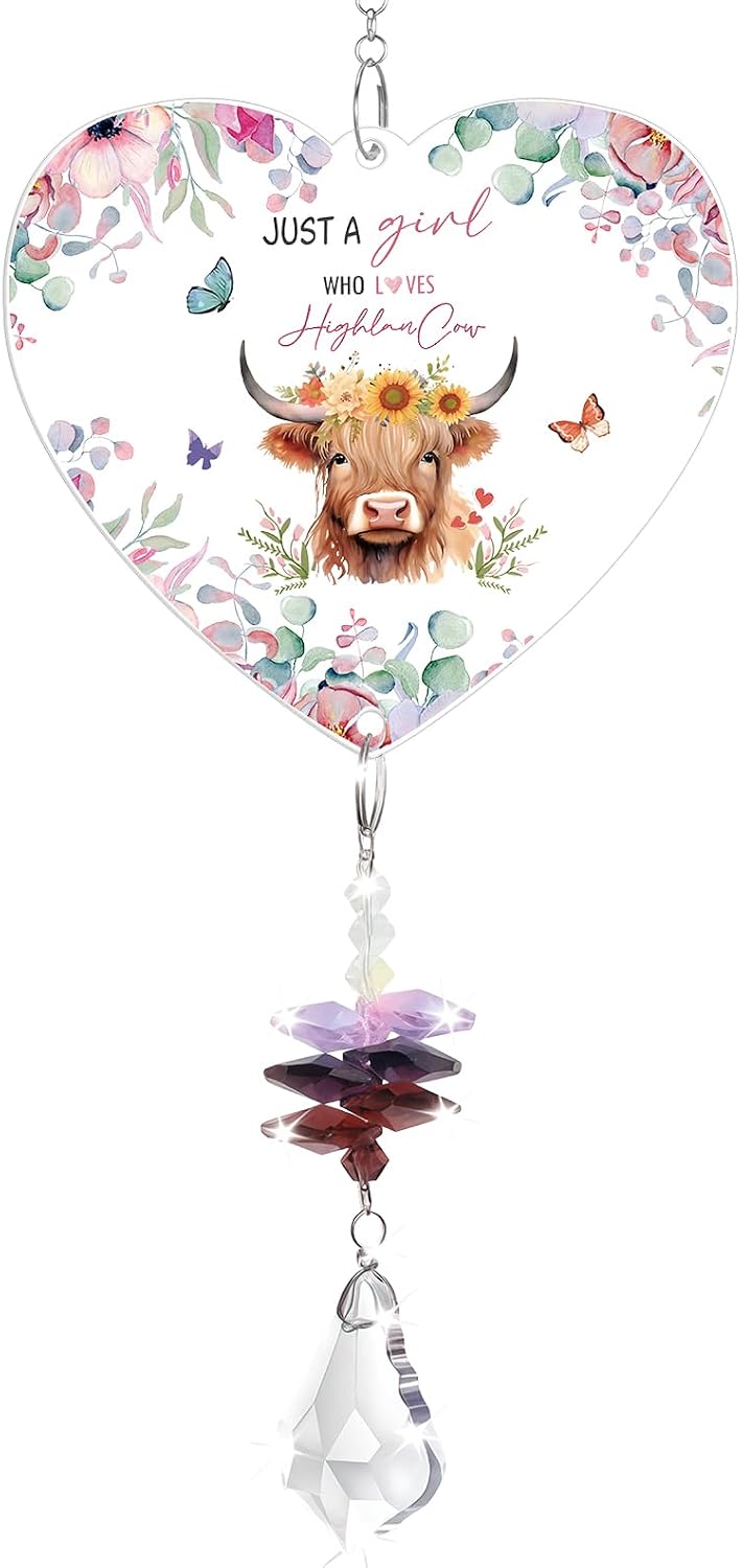 Highland Cow Gifts For Women, Crystal Suncatcher, “Just A Girl Who Loves”Highland Cow Ornaments, Scottish Gifts, For Cows Lover Christmas Birthday Party Graduation