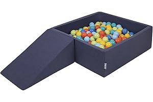KiddyMoon Area di Gioco in Schiuma con Quadrato Piscina di Palline (200 Palline) per Bambini, Blu Scuro:Verdech/Arancione/Turche/Blu/Azuro/Gialo