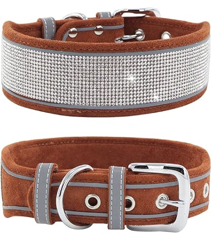 Glitzer-Hundehalsband Mit Strass – 5 Cm Breit, 5 Reihen, PU-Leder, Größe L (Halsumfang 48-55,9 Cm)