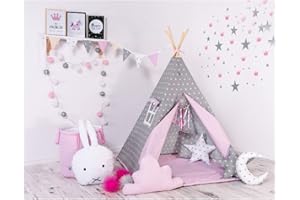 GOLDEN KIDS Kinder Teepee Tipi Set für Kinder Spielzeug drinnen draußen Spielzelt Zelt 8 Elemente dabei Tipi-Set Indianer Indianertipi mit Fenster usw. (mit Zubehör, Grauer Stern)