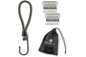 ‎CARGO VA INTELLIGENT VEHICLE ACCESSORIES CargoVA® - 20 Spanngummis mit Haken und praktischer Tasche - Expanderhaken für Planen und Netze Olivgrün - 20cm [20 Stück]