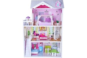 Bandits & Angels Puppenhaus aus Holz, Barbie-Haus, Angels Country House, ab 3 Jahren, 124 cm hoch – inklusive 14 Möbelstücken – für Barbie-Puppen – Puppenhaus – Puppenspielzeug
